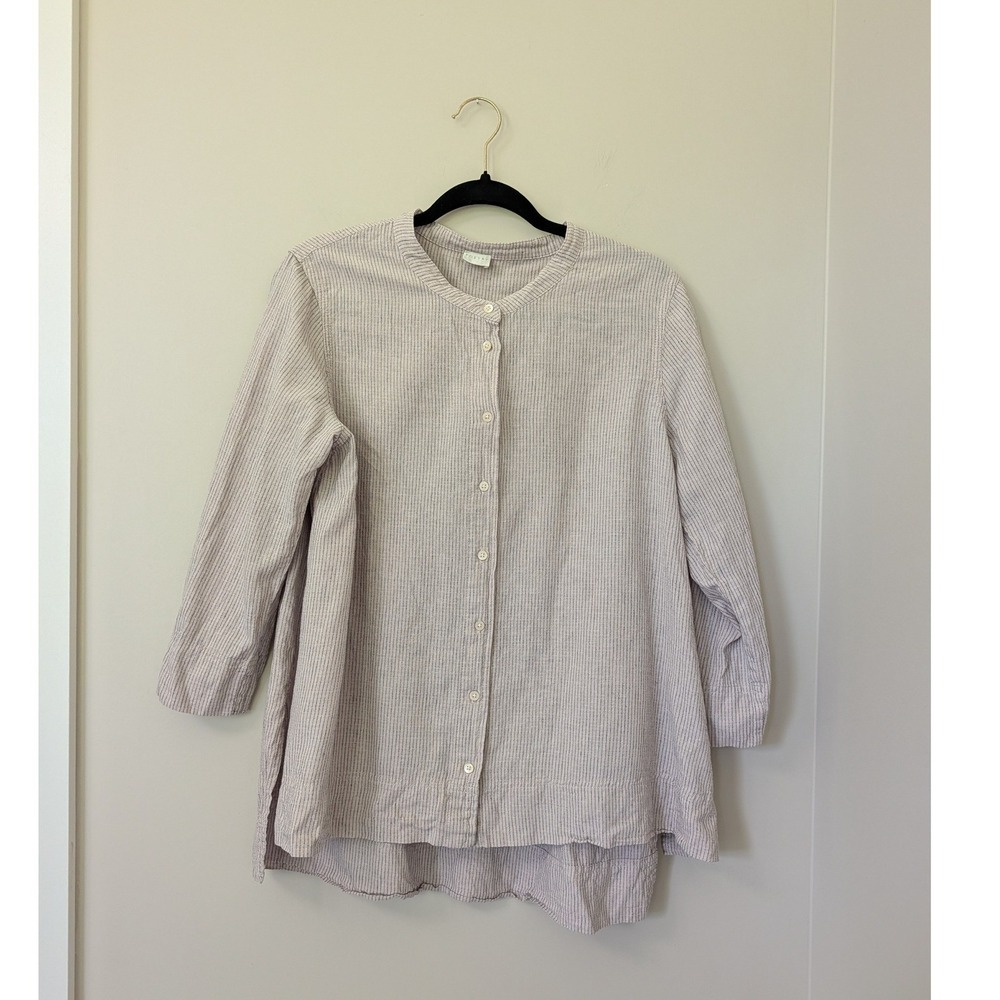 Poetry Hemp Organic Cotton Pinstripe Tunic Top Gray‎ White US 6 UK 10 UL07 - Picture 2 of 12